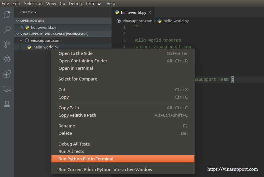 Hướng dẫn lập trình Python với Visual Studio Code - VinaSupport