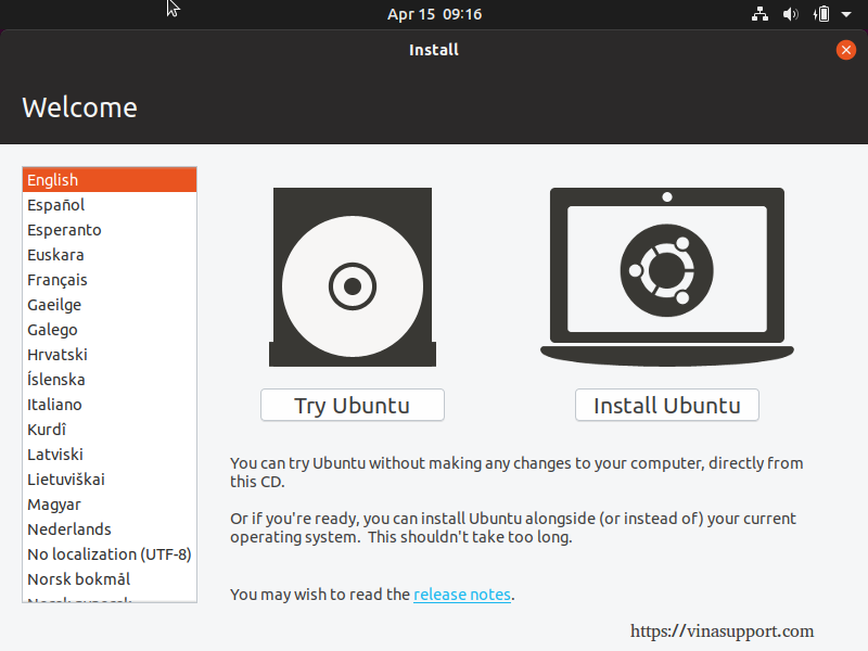 Huong dan cai dat HDH Ubuntu 19.04 Desktop buoc 1